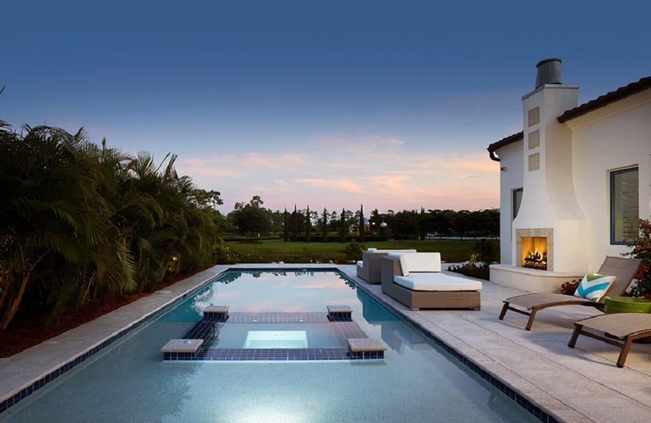 The Capriano villa home offers one example of London Bay Homes' custom outdoor living spaces with a view